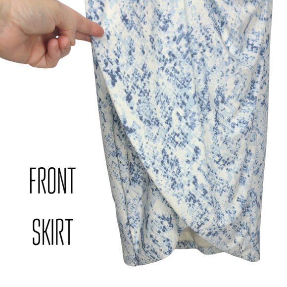 DKNY Gathered Faux Wrap Dress size 8 Blue Snake Print Surplice Tulip Skirt - Picture 4 of 9